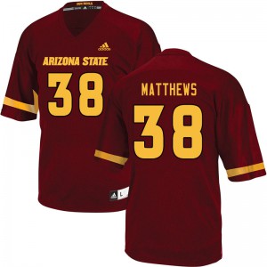 Mens Arizona State Sun Devils Damon Matthews #38 Maroon Alumni Jersey 333906-830