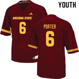 Youth Arizona State Sun Devils Geordon Porter #6 Maroon Official Jersey 426150-475